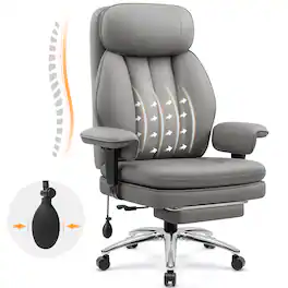 Brick Attic - Ergonomic High Back Office Chair with Lumbar Support,Footrest & Custom Armrests, Swivel Reclining Desk Chair for Work - Gray