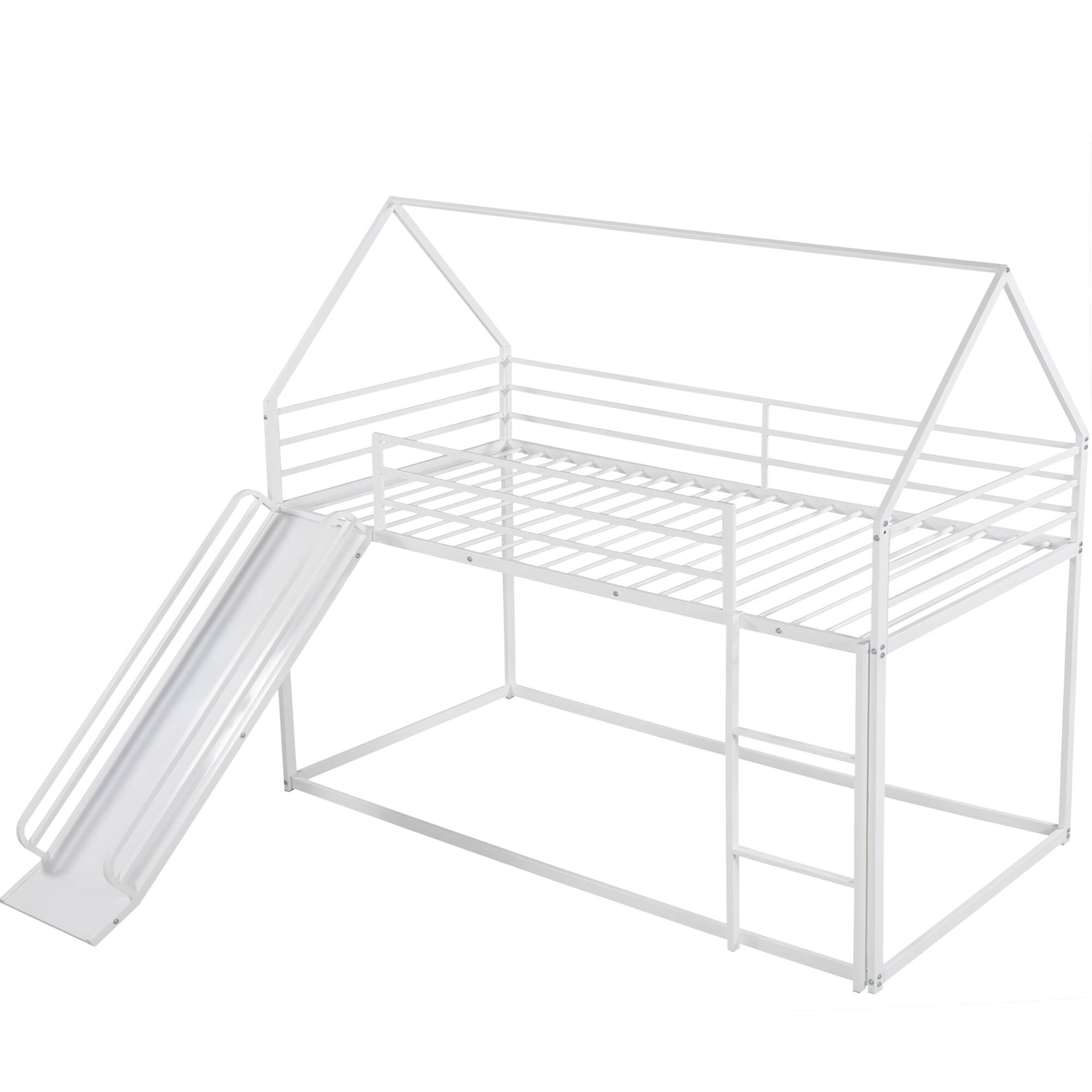 Alt View 4. GOODSILO - Twin Over Twin Playhouse Bunk Bed with Convertible Slide and Ladder for Kids - White.