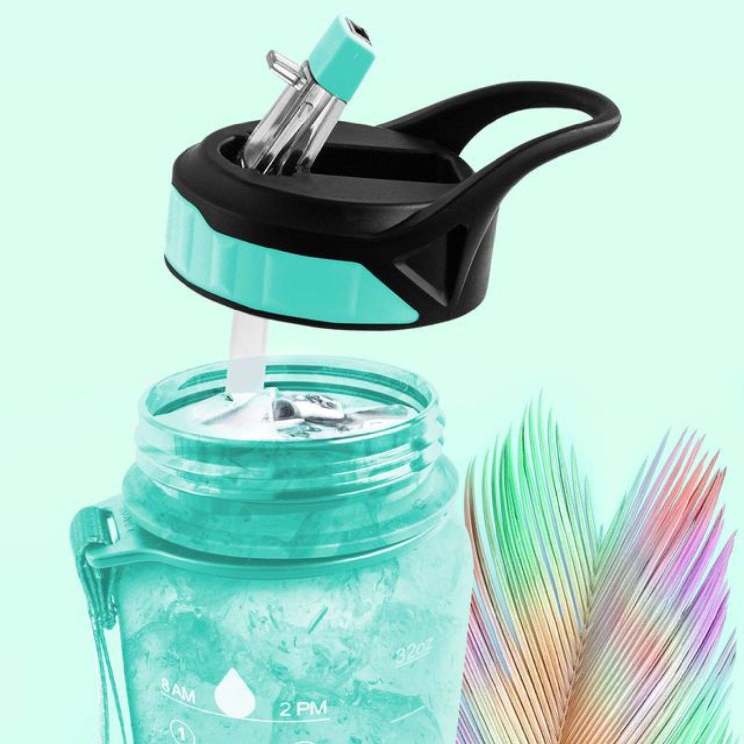 Back. Zulay Kitchen - Zulay Kitchen 32oz Water Bottle With Time Marker - Leak Proof Water Bottles With Times To Drink By Hydration Nation - Mint Green.