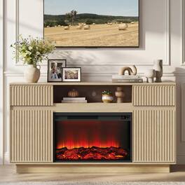 paproos - Fireplace TV Stand with 30" Electric Fireplace, Modern Fireplace Entertainment Center Fits TVs up to 70" for Living Room - Natural Wood