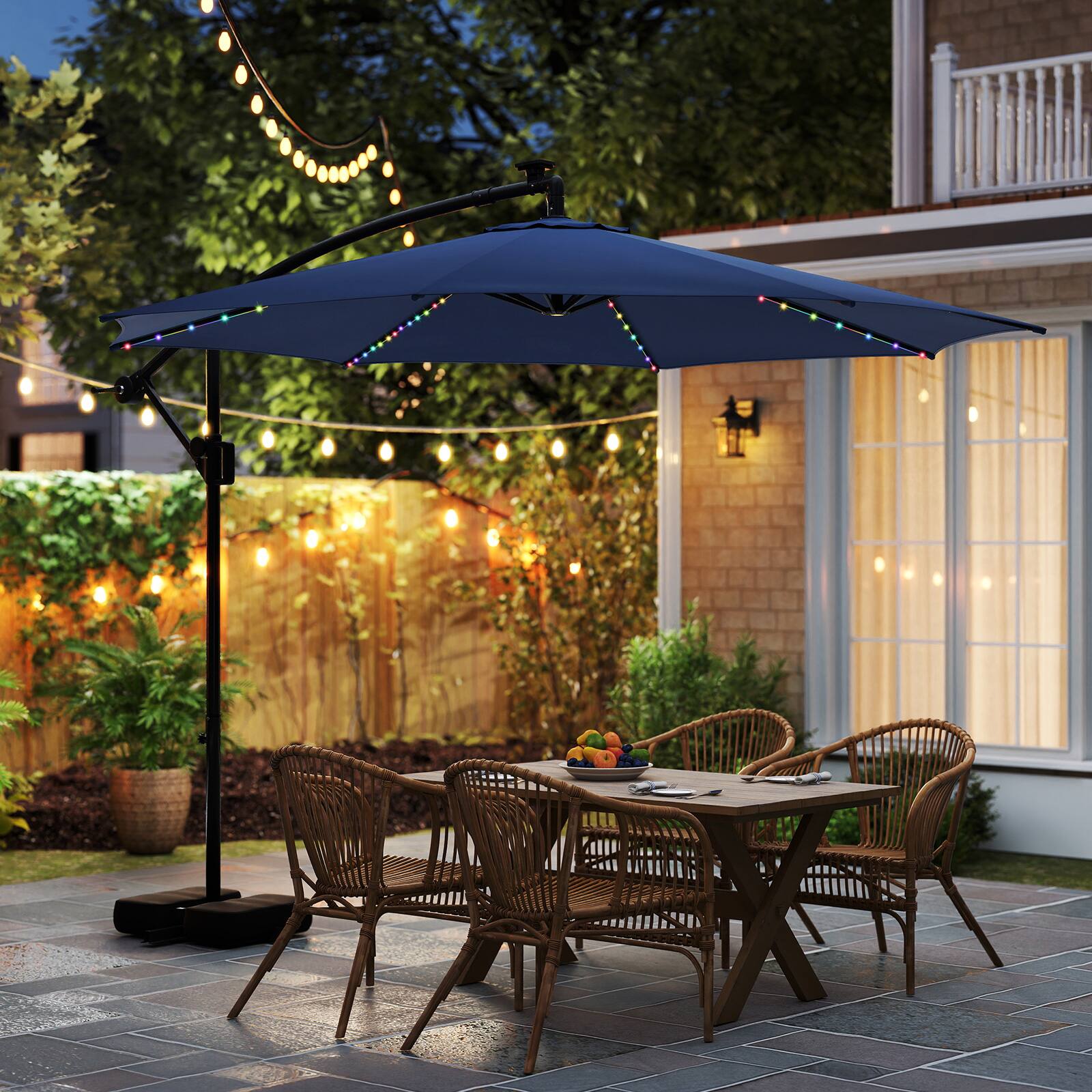 Alt View 1. Costway - Costway 10 FT Solar Offset Hanging Umbrella with 96 Solar Multi-colored Flowing LED Lights - Blue.