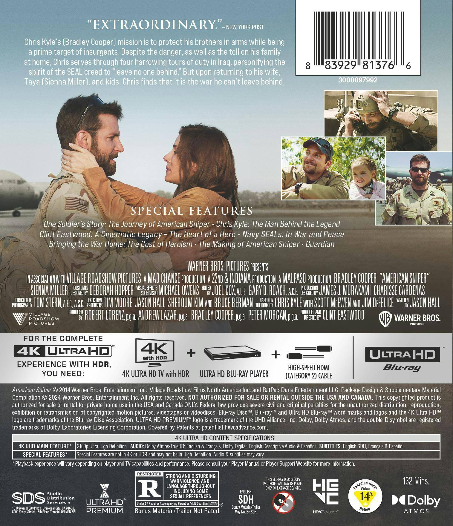 Back. American Sniper   - 4K Blu-Ray.