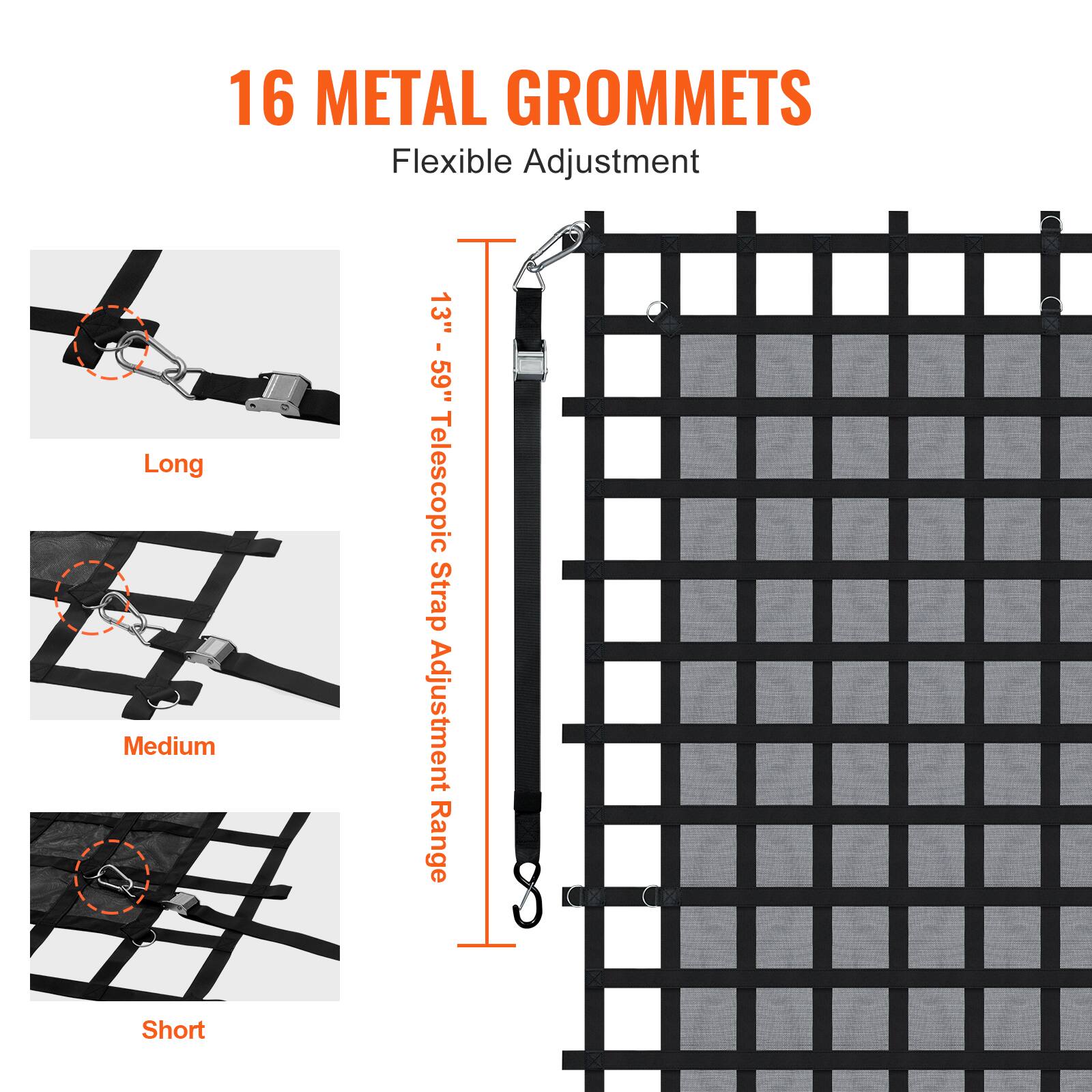16 METAL GROMMETS Flexible Adjustment Long Medium 13" - 59" Telescopic Strap Adjustment Range 8 Short