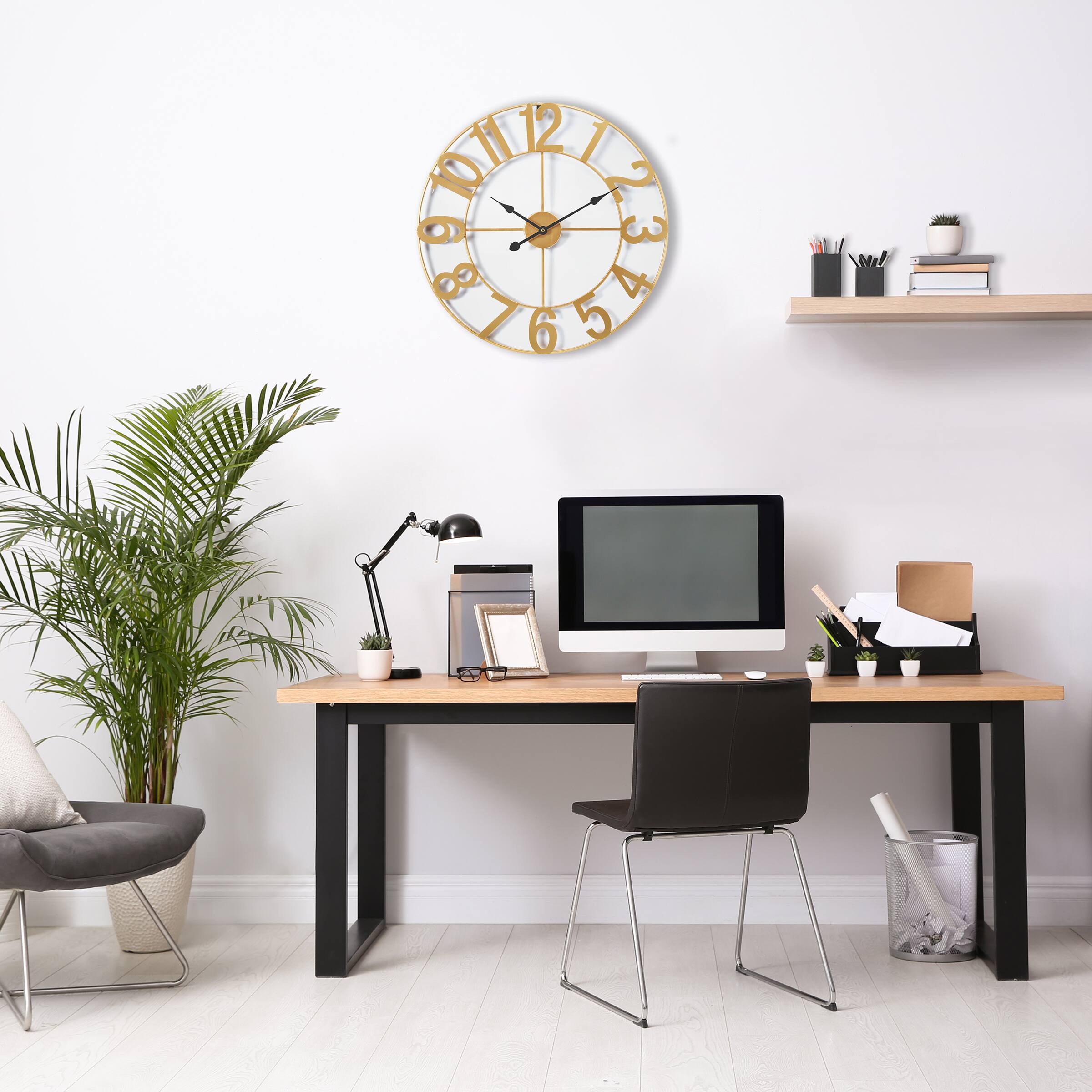 Alt View 4. Sorbus - Sorbus Large Wall Clock for Living Room Decor - Numeral Wall Clock for Kitchen - 16 inch-Battery Operated Analog Clock - Gold.