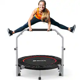 BCAN - SP2 40" Foldable Mini Trampoline Max Load 330lbs, Fitness Rebounder with Adjustable Foam Handle - Black