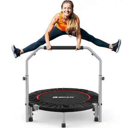 Front. BCAN - SP2 40" Foldable Mini Trampoline Max Load 330lbs, Fitness Rebounder with Adjustable Foam Handle - black.