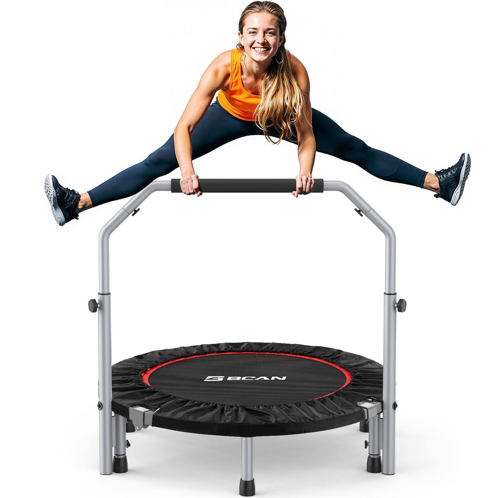Front. BCAN - SP2 40" Foldable Mini Trampoline Max Load 330lbs, Fitness Rebounder with Adjustable Foam Handle - black.