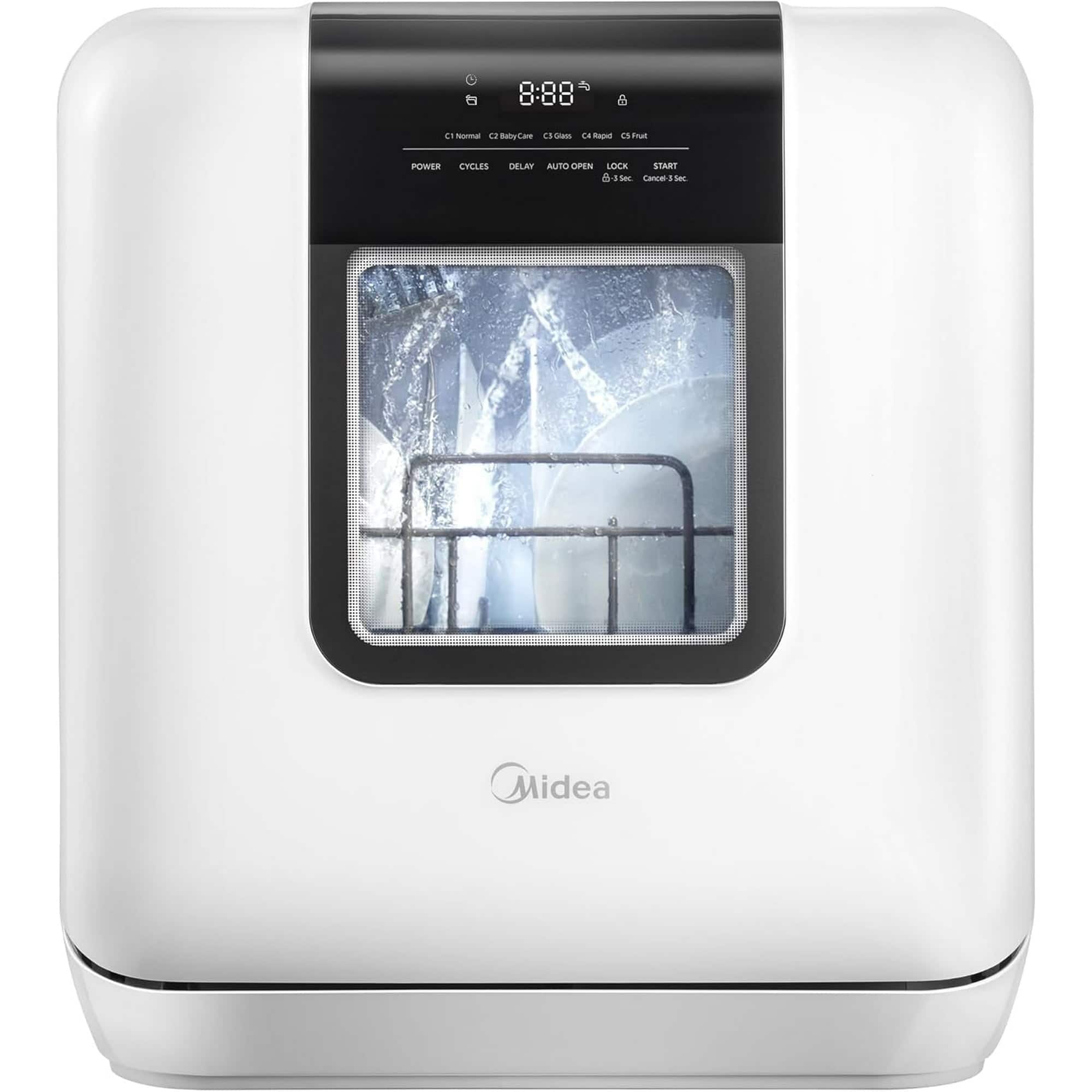 Midea - Portable Countertop dishwasher,6L Built-in Water Tank, 5+2 Programs, Auto Door Open, Dual Drying System, Energy-Saving - White