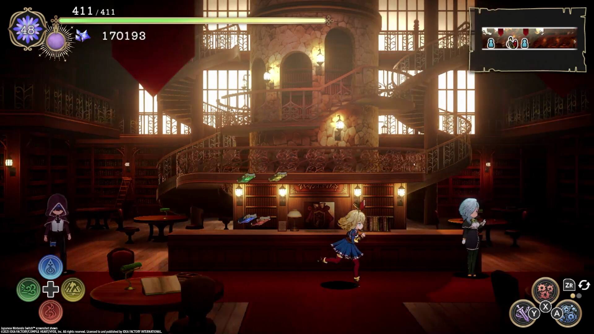 411/411  
48  
170193  

Japanese Nintendo screenshot taken 2025  
DEA FACTORY/COMPU HEART/HYDE inc. All rights reserved  
Licensed and published by DEA FACTORY INTERNATIONAL