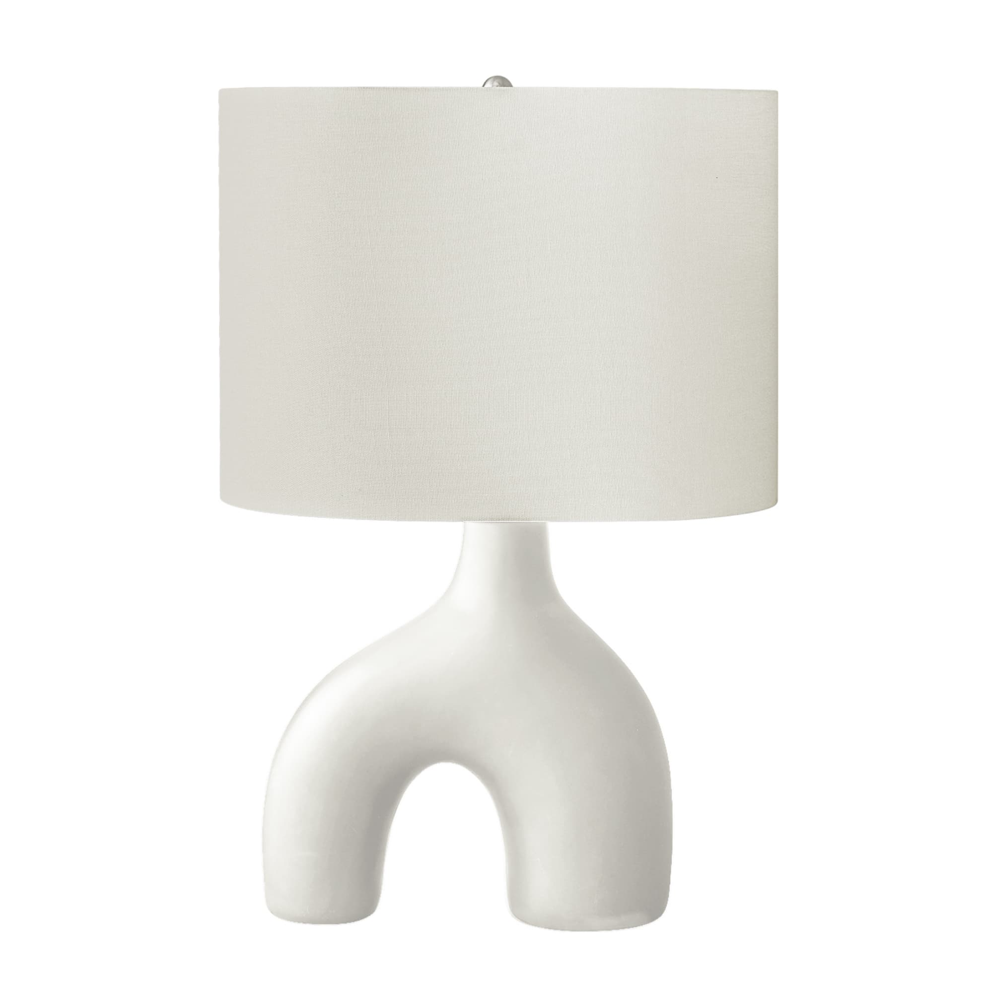 Front. Luckbyte - 25 Inch White Ceramic Table Lamp Ivory Cream Shade Contemporary Modern Light.