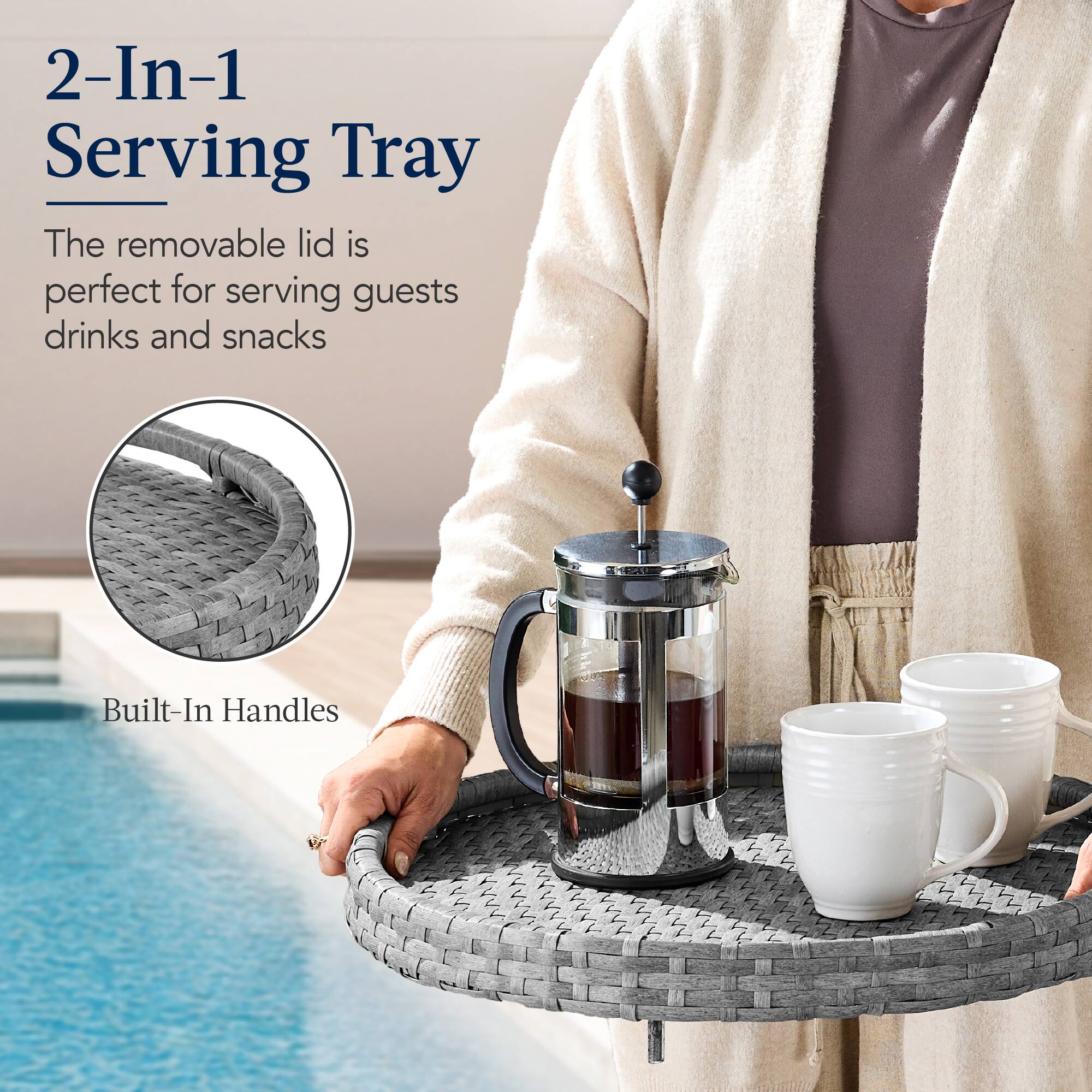 2-In-1 Serving Tray

The removable lid is perfect for serving guests drinks and snacks

Built-In Handles