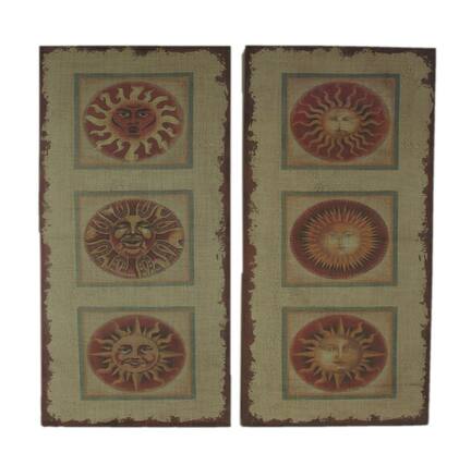 Front. Zeckos - Faces of the Sun 2 Piece Distressed Burlap Canvas Print Set - Beige.