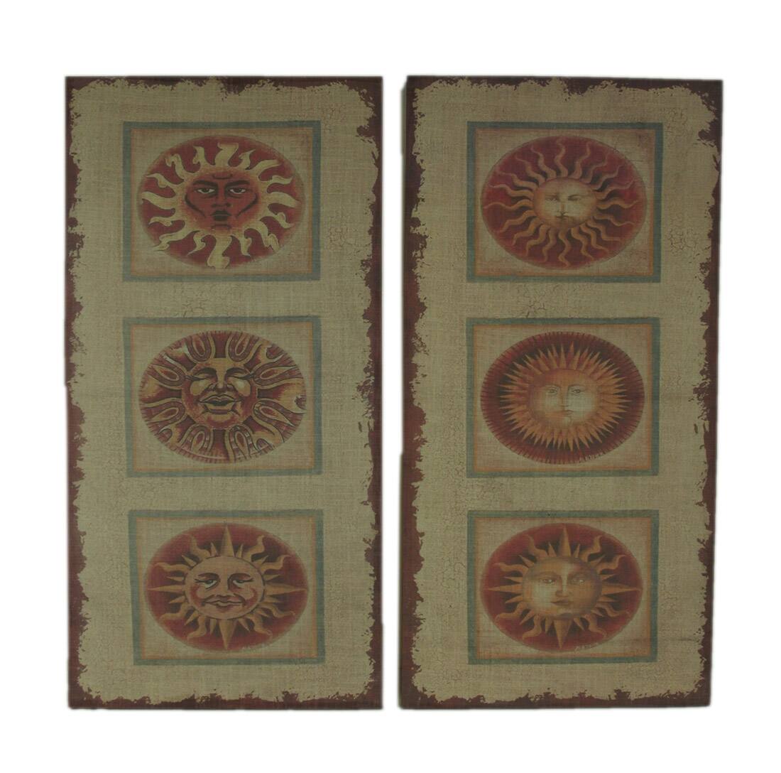Front. Zeckos - Faces of the Sun 2 Piece Distressed Burlap Canvas Print Set - Beige.