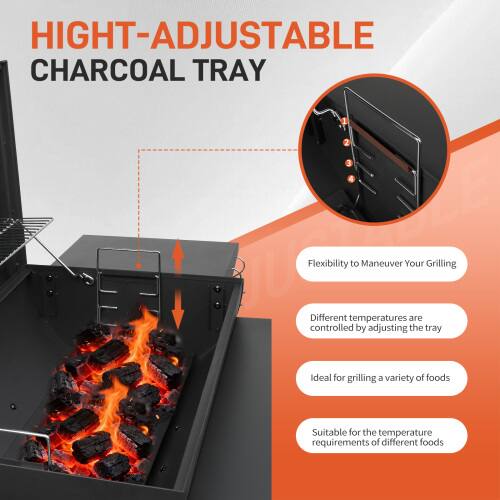 HIGHT-ADJUSTABLE CHARCOAL TRAY

1. Flexibility to Maneuver Your Grilling
2. Different temperatures are controlled by adjusting the tray
3. Ideal for grilling a variety of foods
4. Suitable for the temperature requirements of different foods