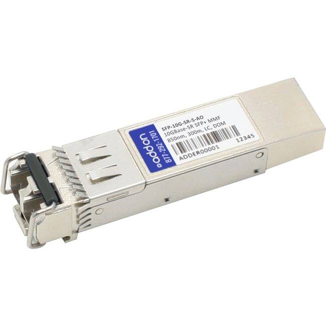 SFP-10G-SR-S-AO  
SFP+ MMF LC, DOM  
10GBase-SR  
850nm, 300m  
12345  
877-292-292-ADD  
ADD00001  

10G-10G-SR-S-AO  
SFP-10G-SR-S-AO  
10GBase-SR SFP+ LC, DOM  
850nm, 300m, LC, DOM  
12345  
ADD00001