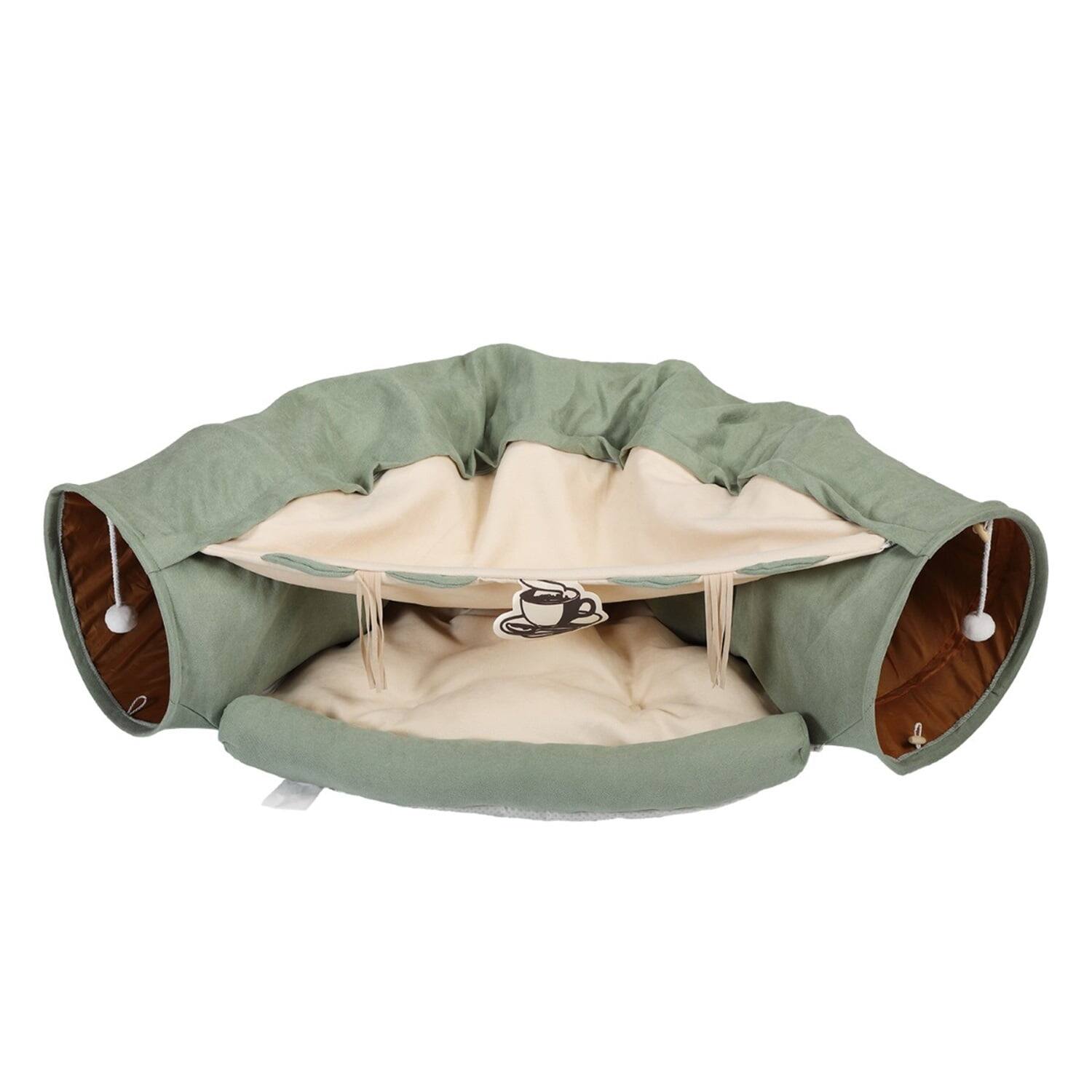 Left. Pefilos - 49" Large Cat Tunnel Bed for Indoor, Cat Tube with Collapsible Washable Cat Bed, Cat Toys for Small Medium Kitty City - Green.