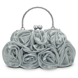 Unique Bargains - Rose Evening Bag Clutch Purse for Women, Satin Evening Purse with 3D Floral Rose for Formal Wedding Party - Silver