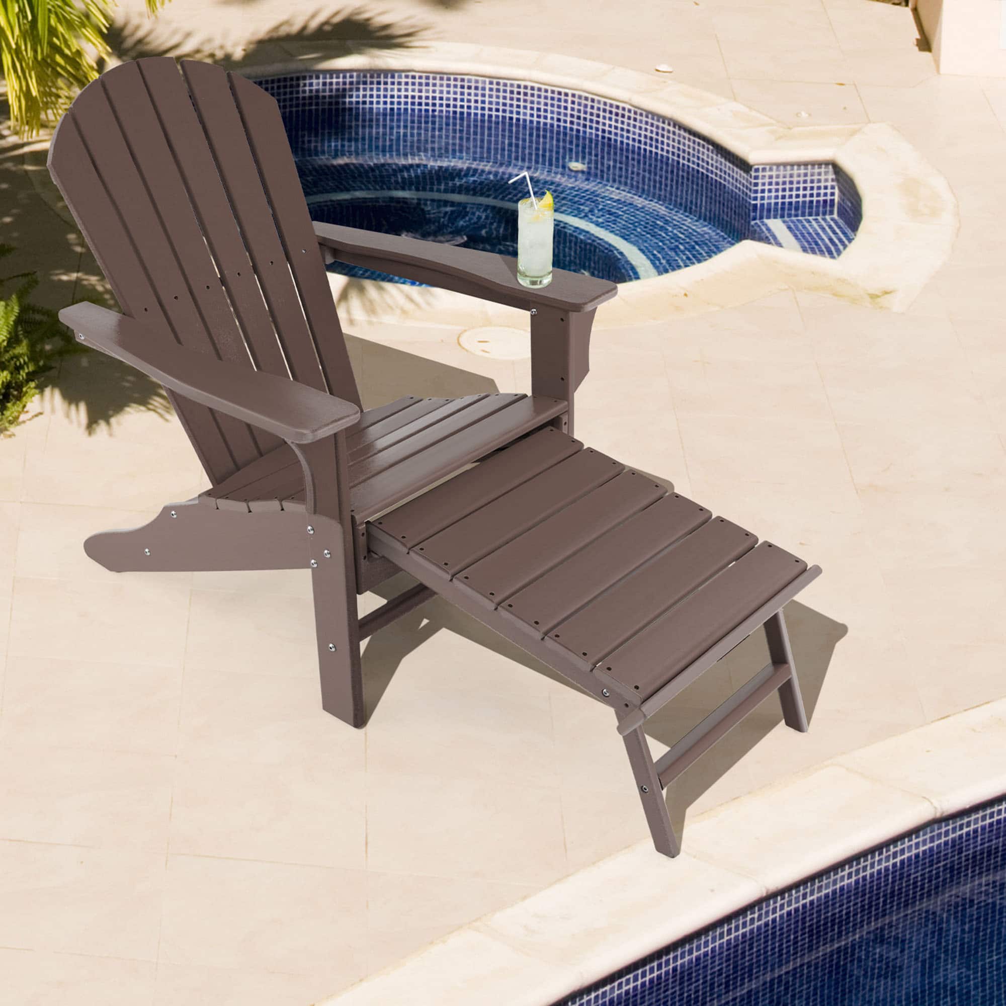 Gymax - Patio Adirondack Chair HDPE Outdoor Lounge Chair w/ Retractable Ottoman - Coffee price history on PriceWatchPro
