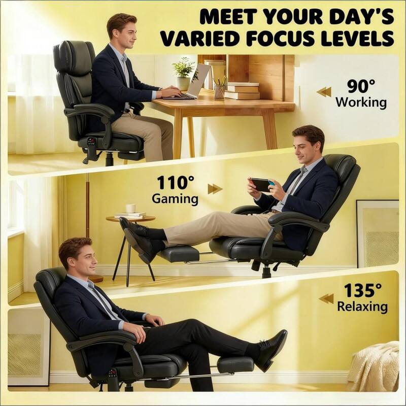 MEET YOUR DAY'S VARIED FOCUS LEVELS

90° Working  
110° Gaming  
135° Relaxing