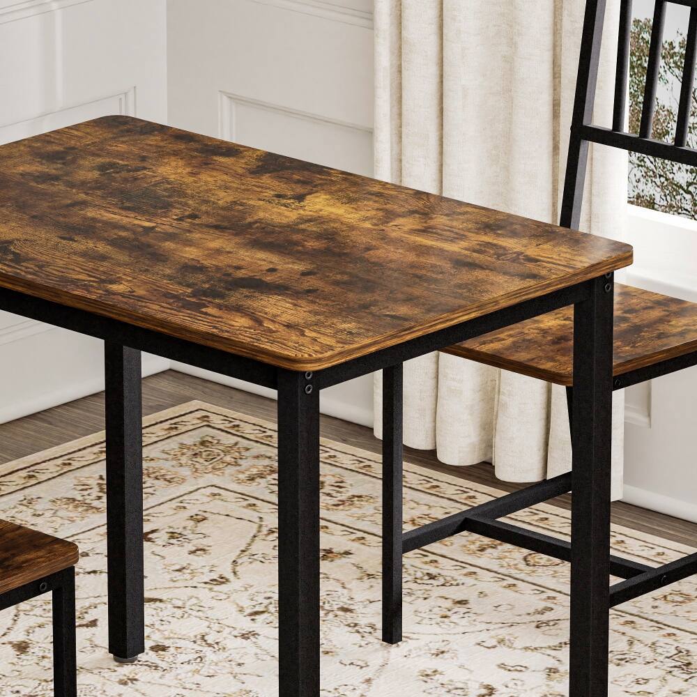 Alt View 8. Loheer - Loheer 3-Piece Dining Table Set, Rustic Brown Industrial Kitchen Table with 2 Chairs for Small Spaces - Rustic Brown and Black.