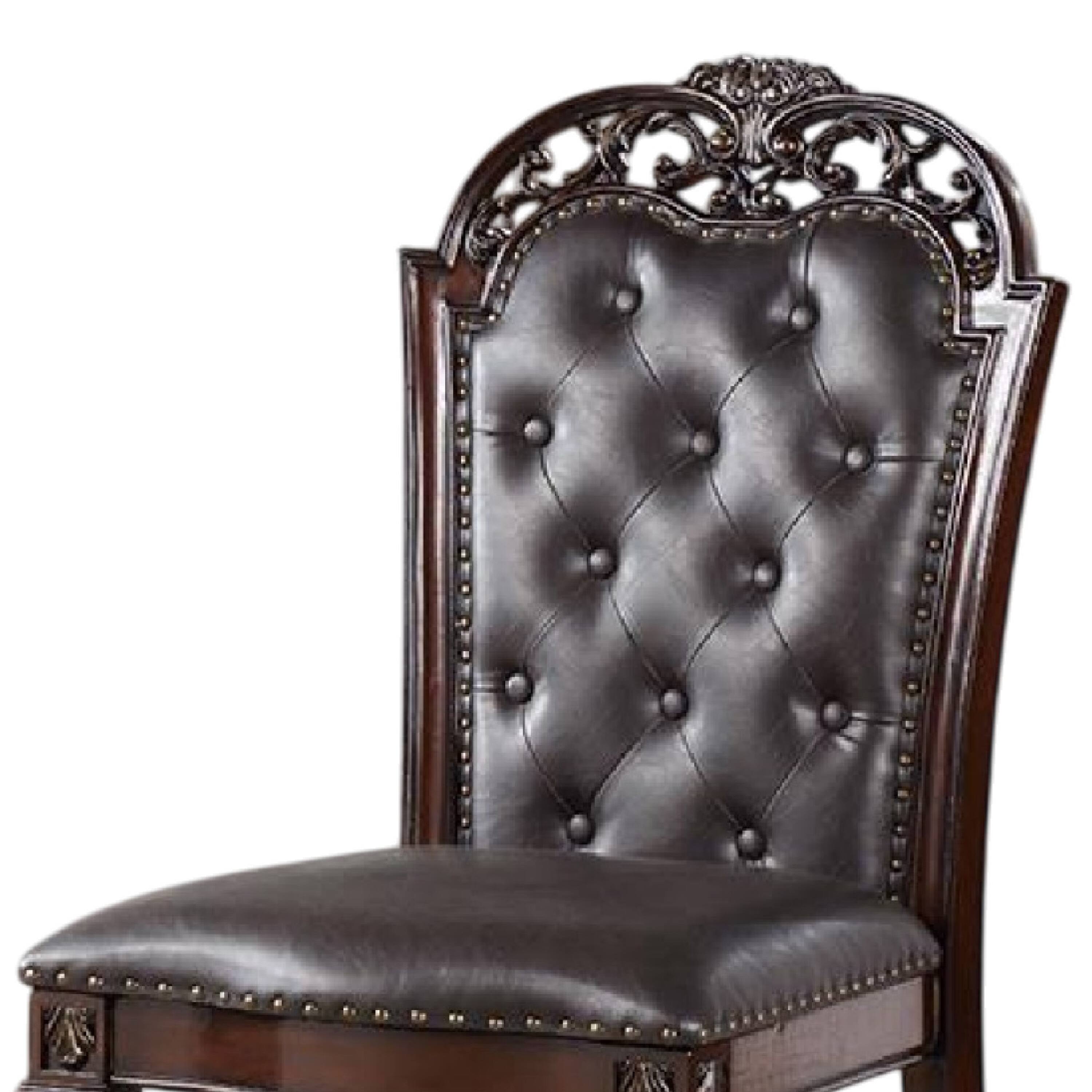 Alt View 2. Manhattan Lane - Eva Side Dining Chair Set of 2, Rivet Trim, Brown Tufted Faux Leather - Brown Cherry, Espresso.