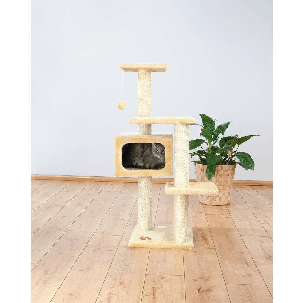Angle. TRIXIE - Palamos Plush & Sisal 4-Level Cat Tree with Scratching Posts & Condo - Beige.