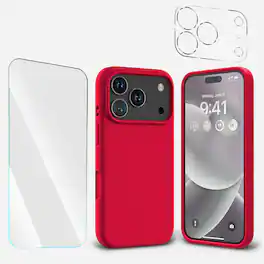 Entronix - iPhone 17 Pro Bundle - Liquid Silicone Case with Screen & Camera Protectors - Red