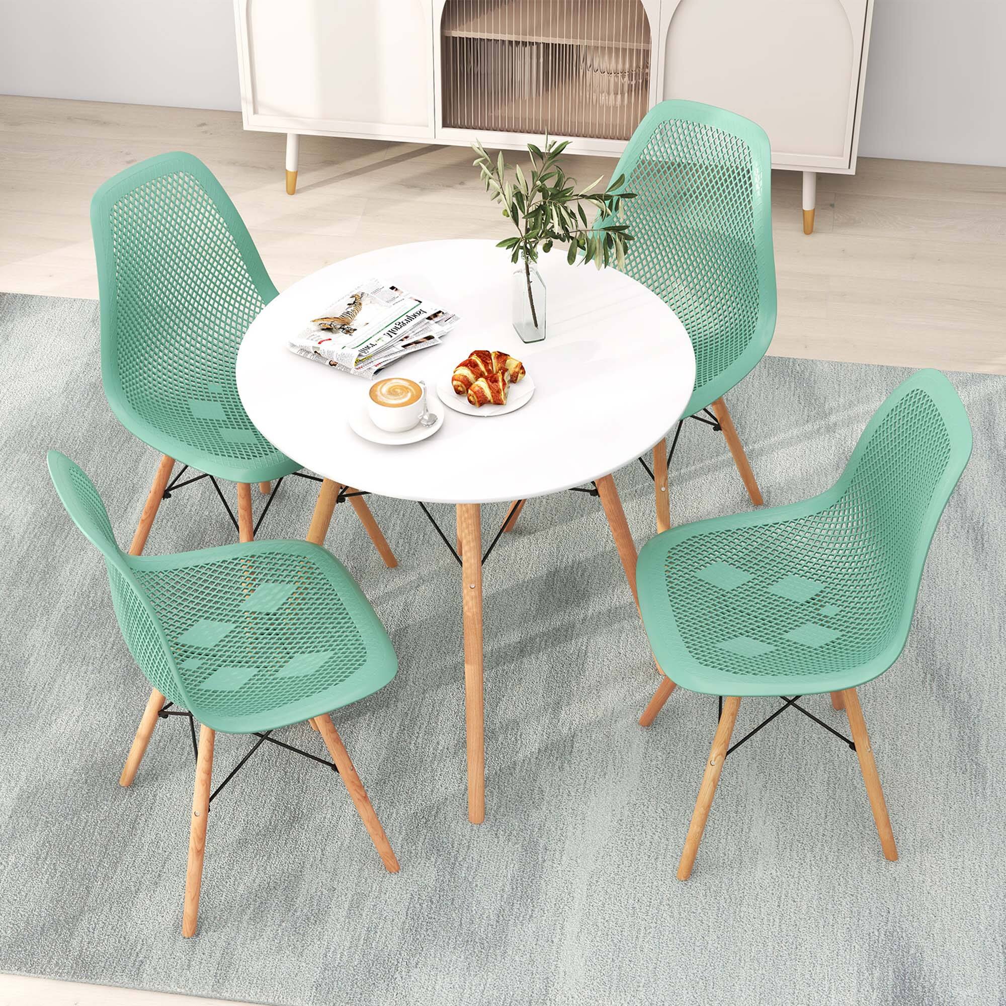 Alt View 1. Costway - Costway 5 PCS Dining Table Set for 4 Persons Modern Round Table & 4 Chairs with Wood Leg - White,Green.