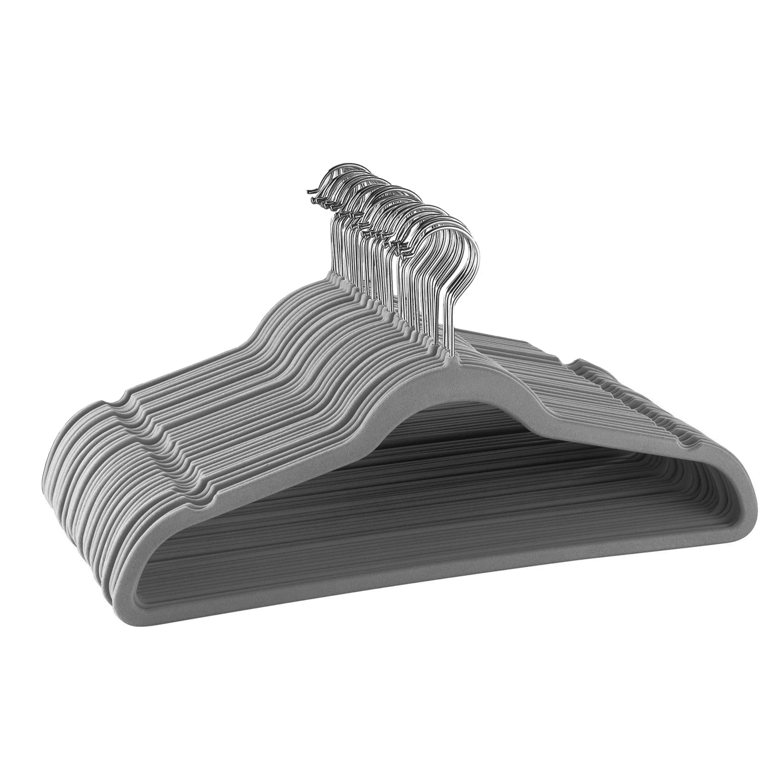 Elama - Home 30 Piece Velvet Slim Profile Heavy Duty Felt Hangers with Stainless Steel Swivel Hooks - Gray