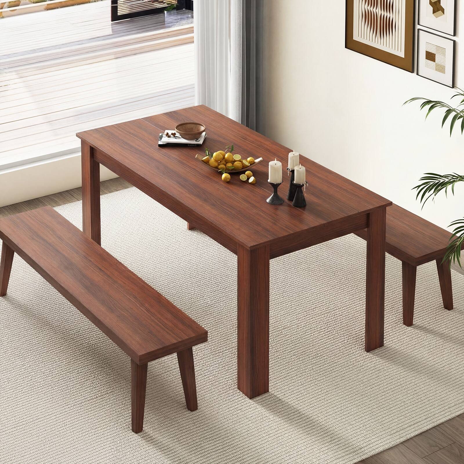 Alt View 4. Costway - Costway 63" Dining Table Rectangular Modern Kitchen Table For 6 People Home Furniture - Walnut.