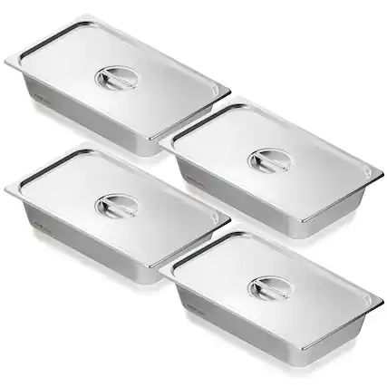 Front. VEVOR - 4 Pack Hotel Pans, Full Size Anti-Jam Steam Pan with Lid, 0.8mm Thick Stainless Steel Steam Table Pan - Stainless steel color.
