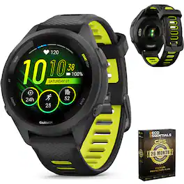 Garmin - Forerunner 265S GPS Smartwatch 42 mm Fiber-reinforced polymer + 26-Month Warranty Protection Bundle - Black/Amp Yellow - (2023)