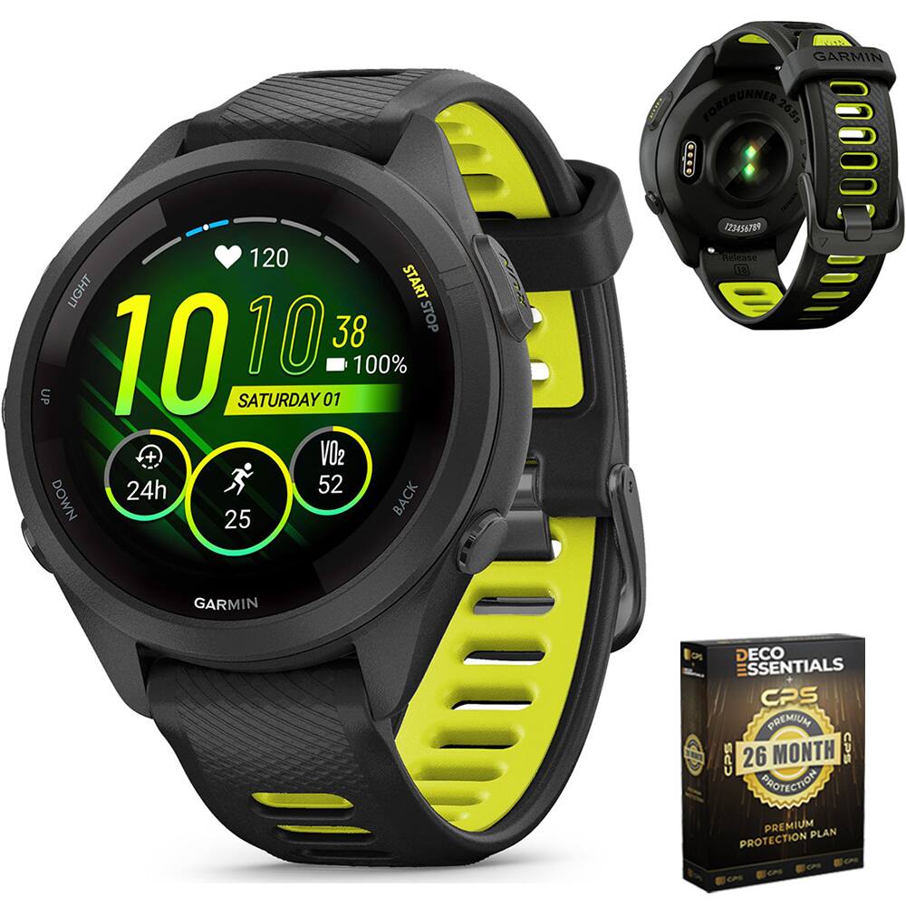 Garmin - Forerunner 265S GPS Smartwatch 42 mm Fiber-reinforced polymer + 26-Month Warranty Protection Bundle - Black/Amp Yellow - (2023)