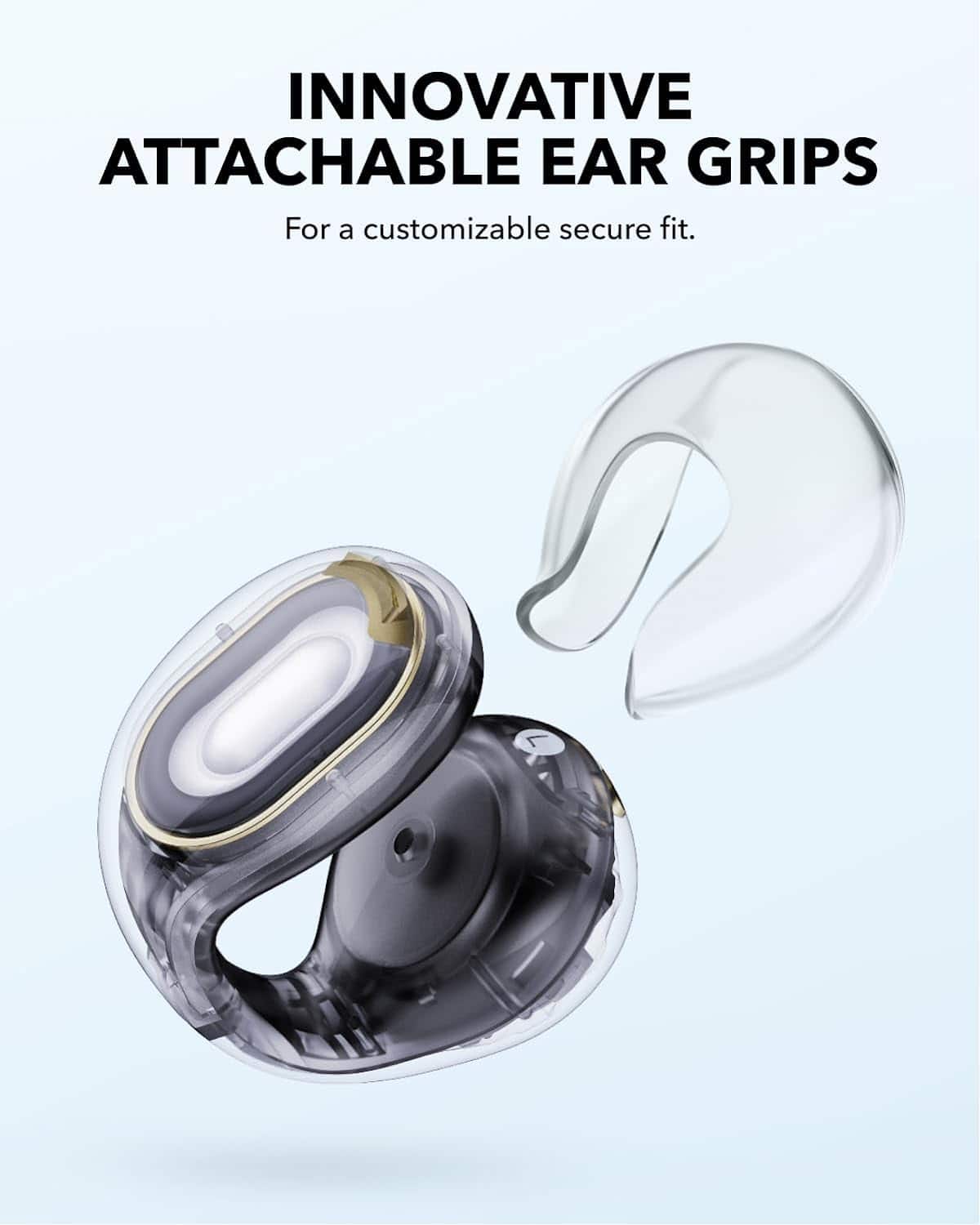 Innovative Attachable Ear Grips for a customizable secure fit.