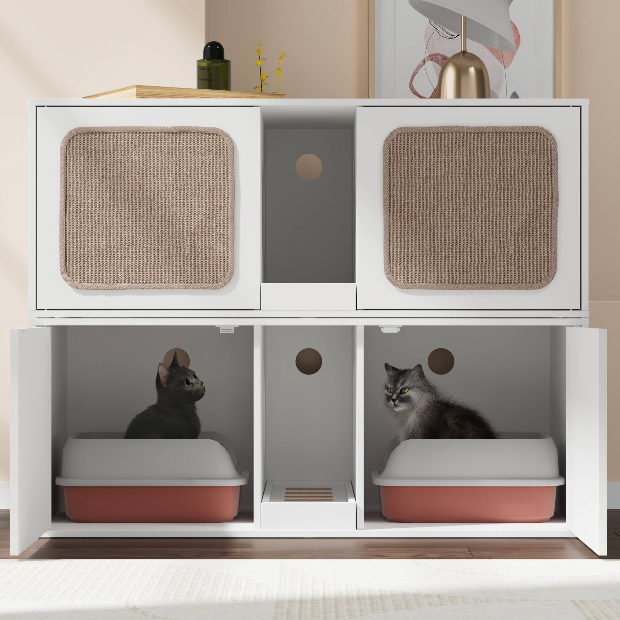 Alt View 4. FUFU & GAGA - Modern Cat Furniture Cabinet - Hidden Litter Box Storage with Sisal Scratching Doors & Multi-Cat Design.