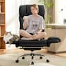 KERDOM - Ergonomic Big Office Leather Chair with Expandable Arms, Reclining Cross Legged Chair with Footrest Wide Seat for Gaming - Black