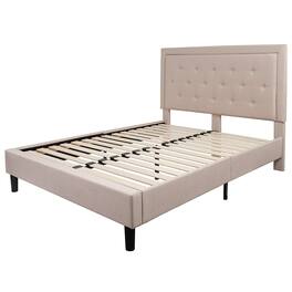 Hivvago - Queen Upholstered Platform Bed Frame with Button Tufted Headboard - Beige