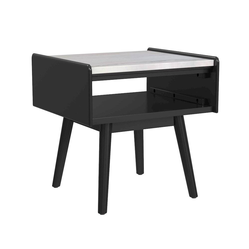 Angle. Picket House Furnishings - Indina End Table with White Marble Top in Black - Black.