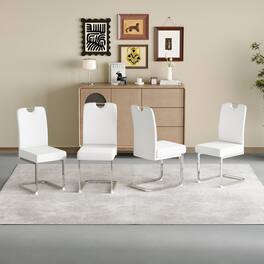 GOODSILO - Set of 4 Ergonomic Dining Chairs with Thickened Cushions and Built-in Spring Support - White