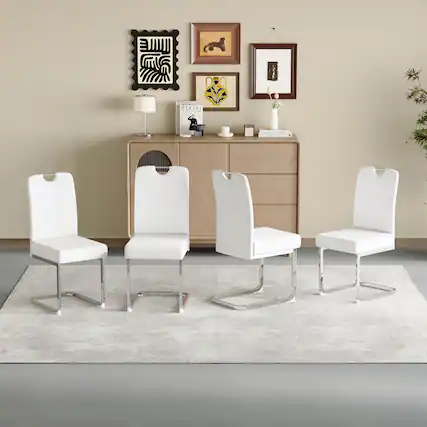 Front. GOODSILO - Set of 4 Ergonomic Dining Chairs with Thickened Cushions and Built-in Spring Support - White.