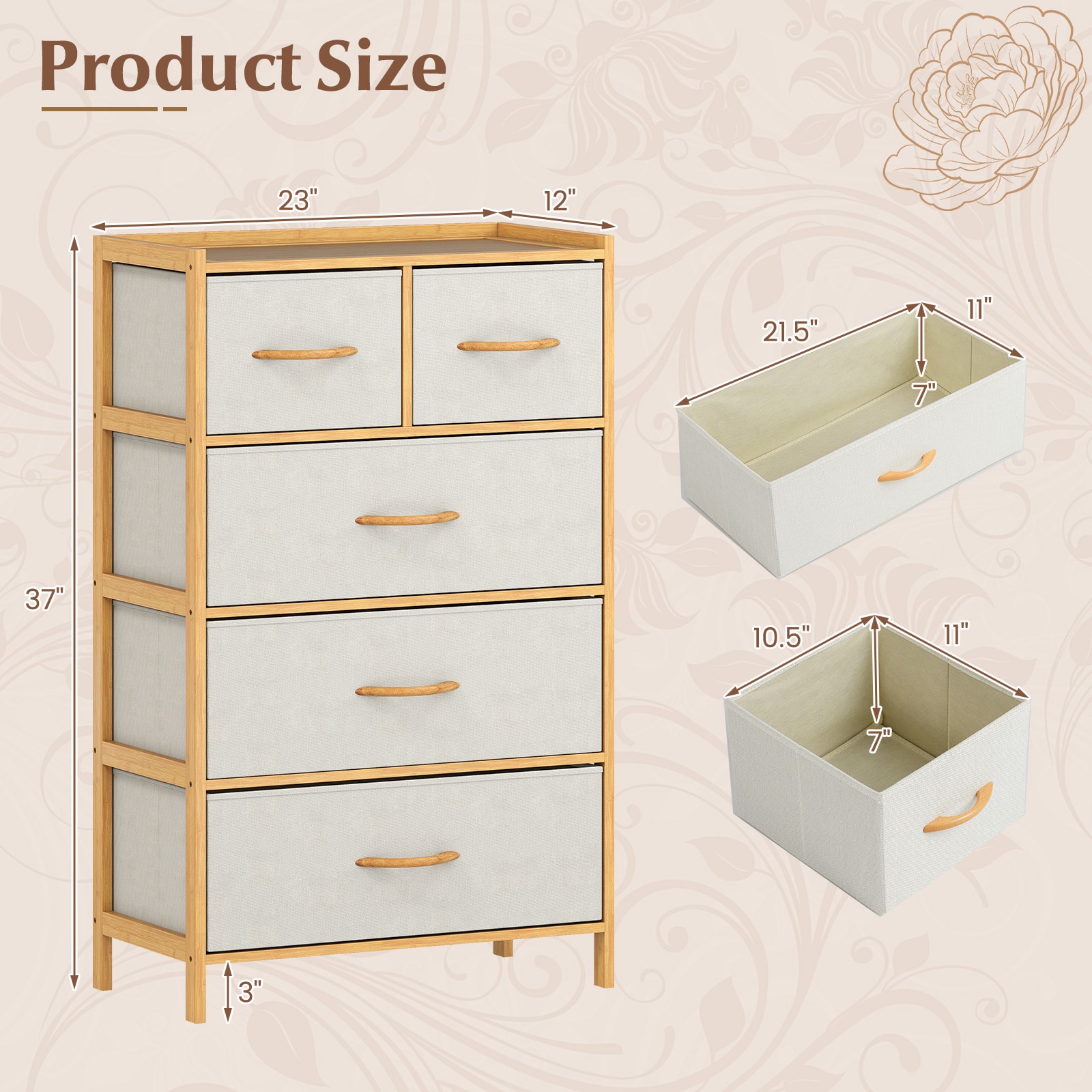 Gymax 5 Drawer Bamboo Chest of Drawers Storage Organizer Unit for