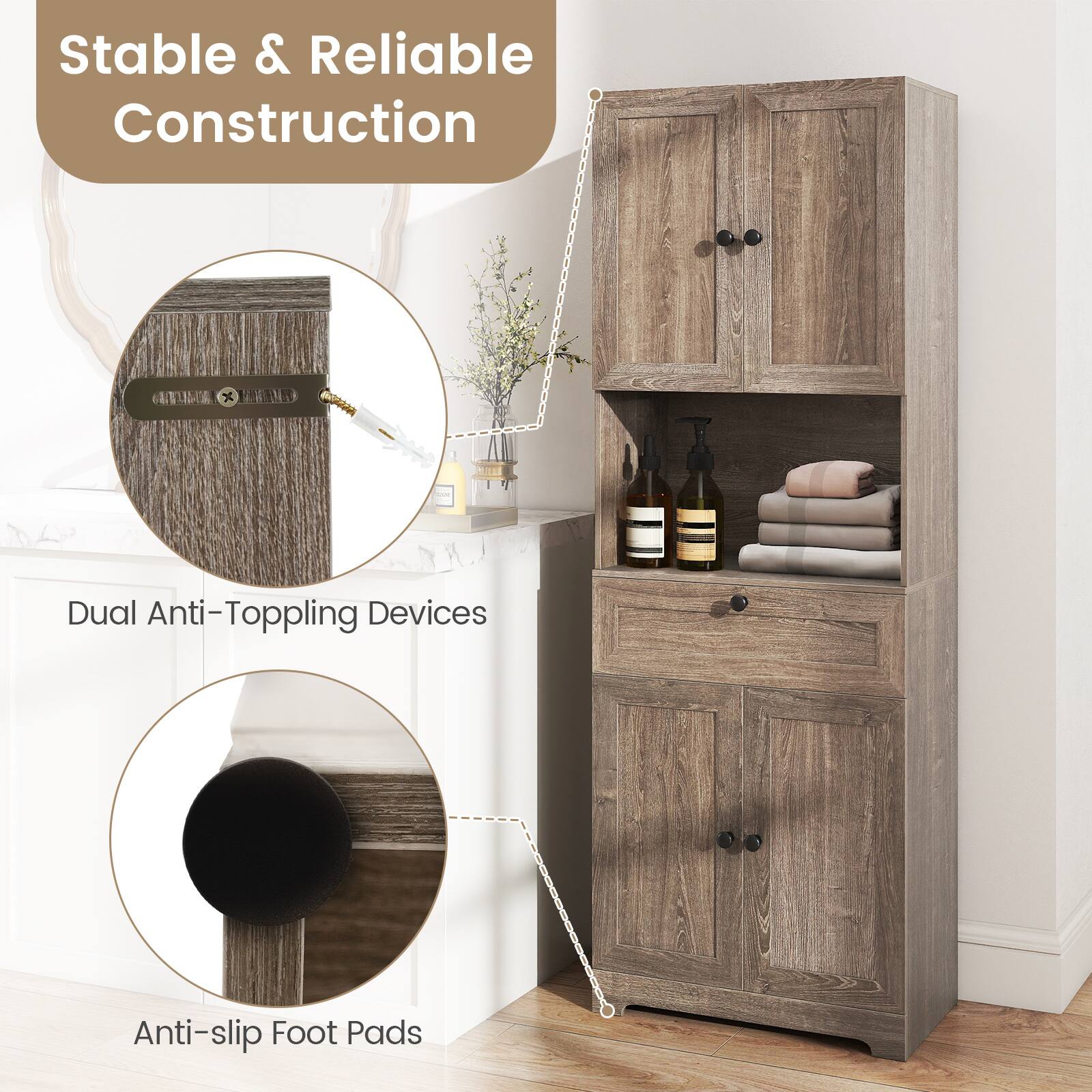 Stable & Reliable Construction

Dual Anti-Topping Devices

Anti-slip Foot Pads