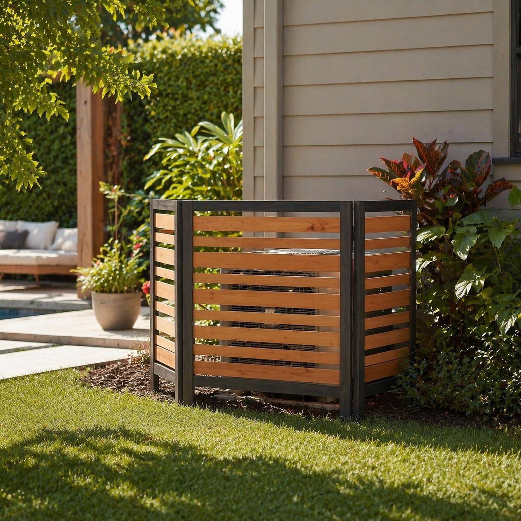 Alt View 1. RYHNUYNE - 3 Panel Outdoor Privacy Fence Screen for Air Conditioner, Wood Patio Backyard Enclosure, 38 by 42 Inch - Black+Gold.
