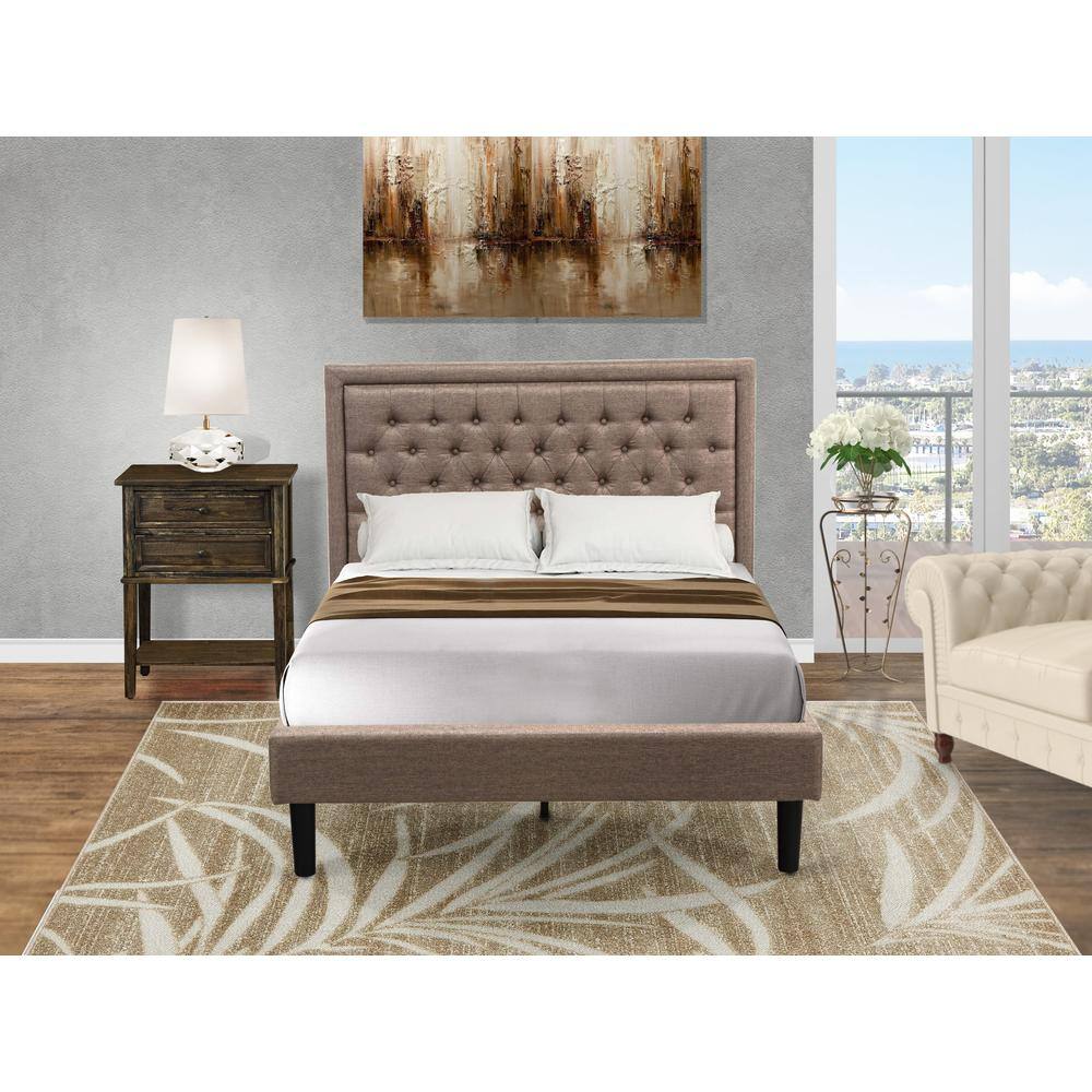 Front. East West Furniture - KD16F-1VL07 2 Pc Bedroom Set - Bed Frame Dark Khaki Headboard with 1 Nightstand Bedroom - Black Finish Legs - Dark Khaki.