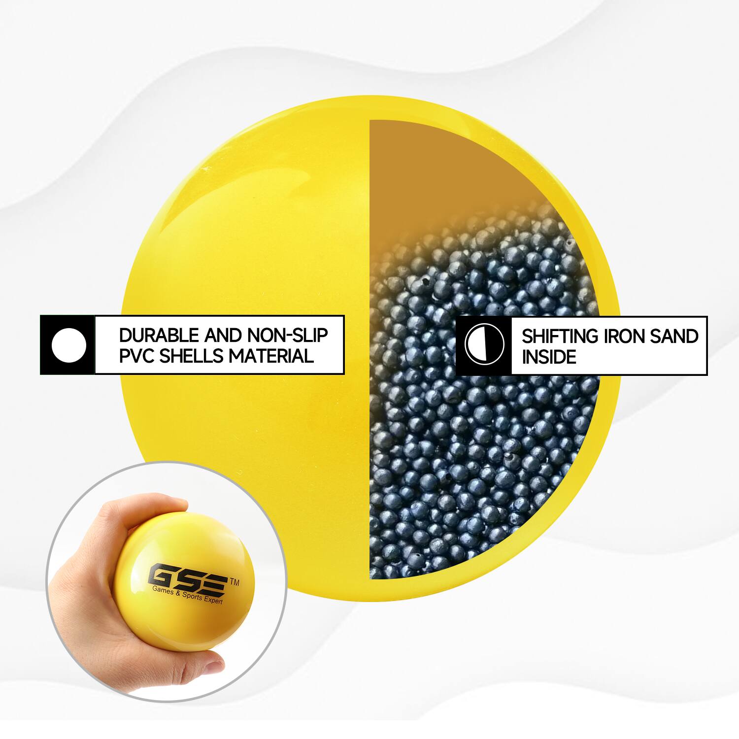 DURABLE AND NON-SLIP PVC SHELLS MATERIAL, SHIFTING IRON SAND INSIDE, GSE Games & Sports Expert