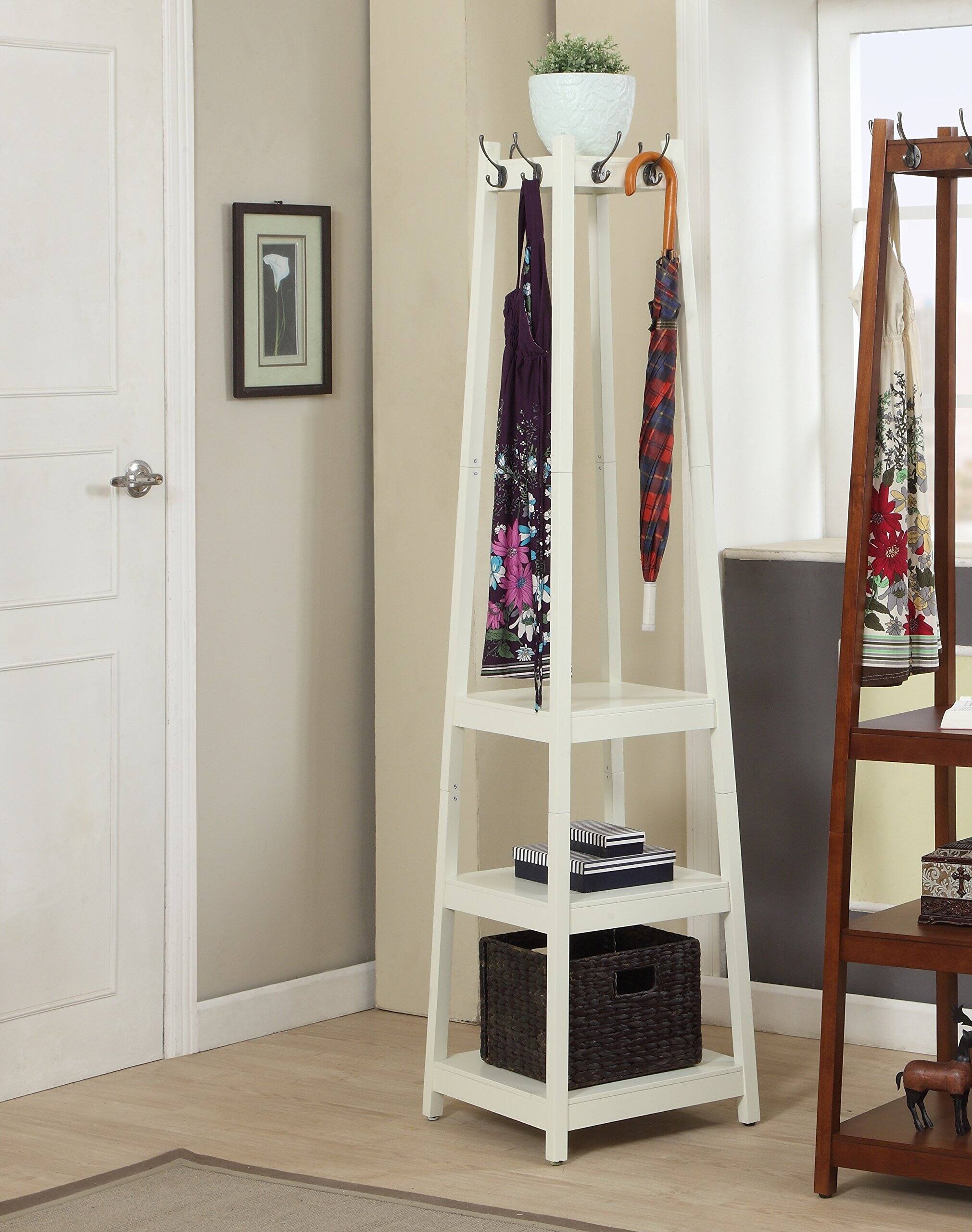 Front. Hirose Alice - Roundhill Furniture Vassen Coat Rack with -Tier Storage Shelves White Finish - White.