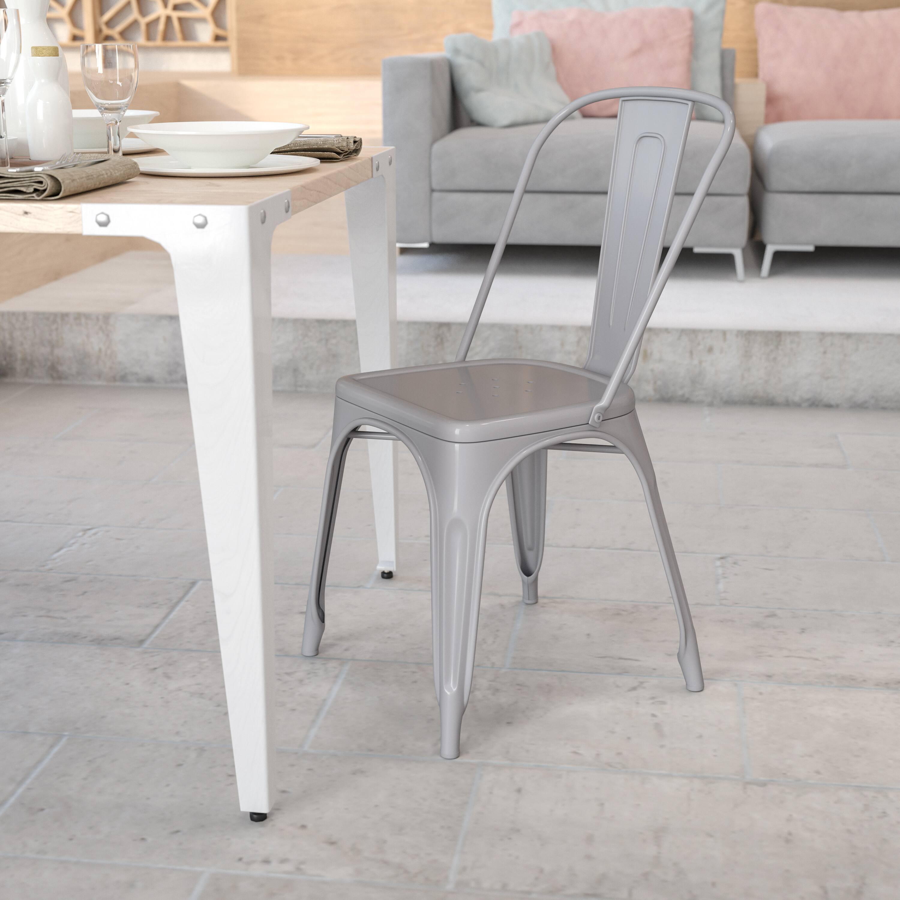 Alt View 1. Emma + Oliver - Commercial Grade Colorful Metal Indoor-Outdoor Stackable Dining Chair - Silver.