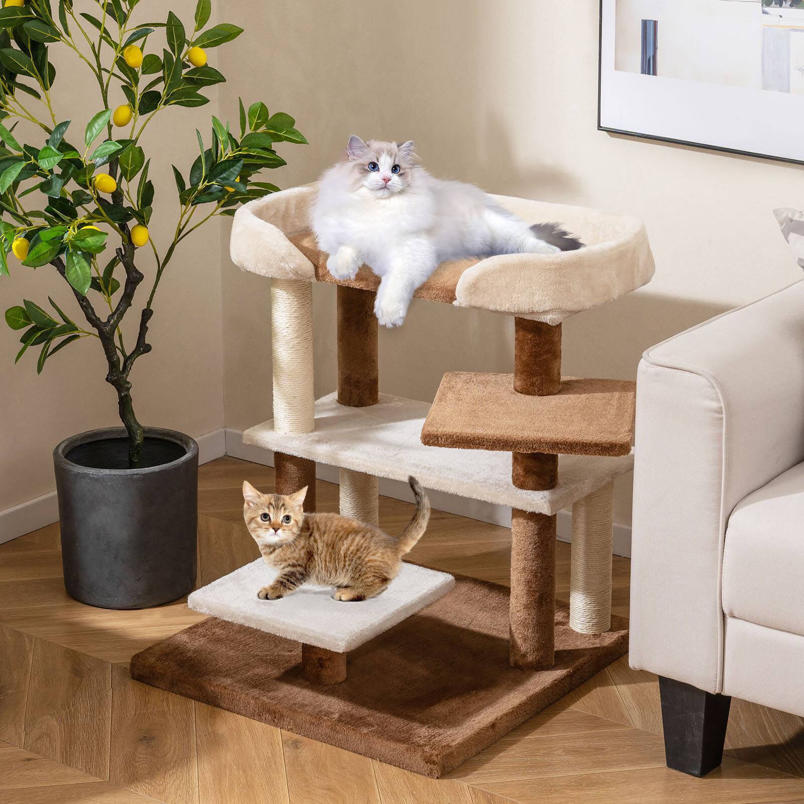 Alt View 1. Gymax - Gymax 2-in-1 Cat Tree Tower Pet Steps w/ Scratching Posts Hanging Toy Ball Perch - GYM19081.