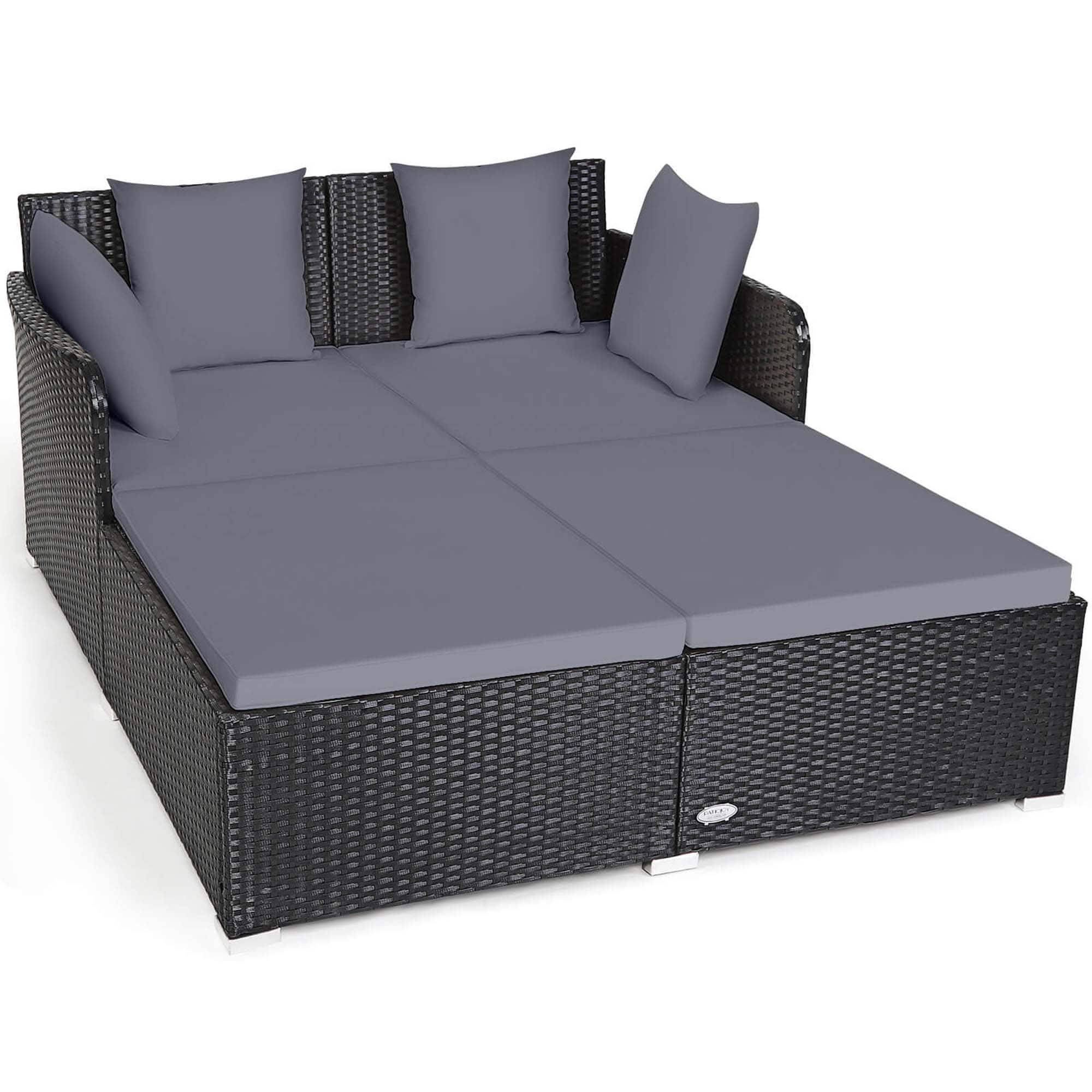 Alt View 10. Costway - Outdoor Patio Rattan Daybed Pillows Cushioned Sofa Furniture - Gray.