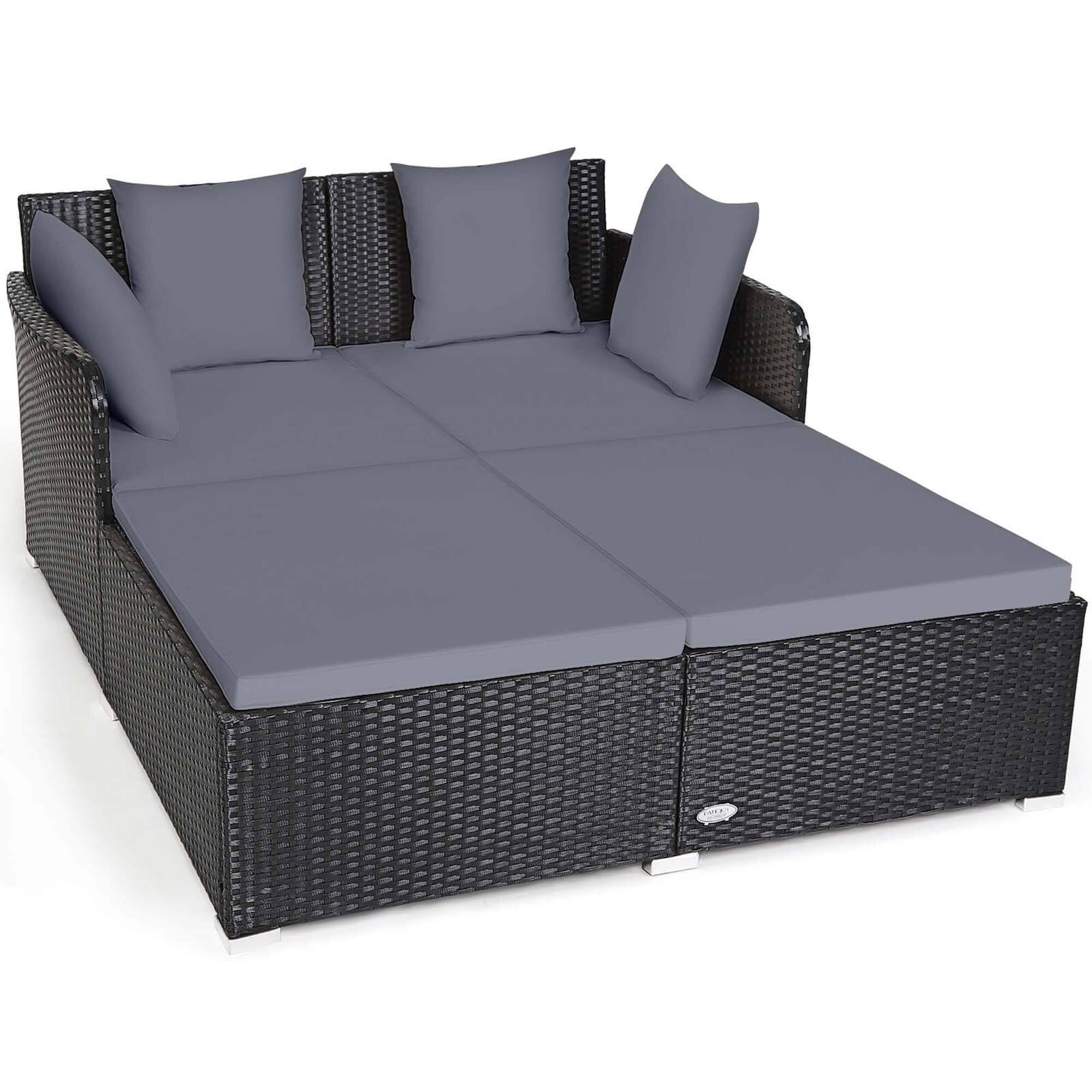 Alt View 10. Costway - Outdoor Patio Rattan Daybed Pillows Cushioned Sofa Furniture - Gray.